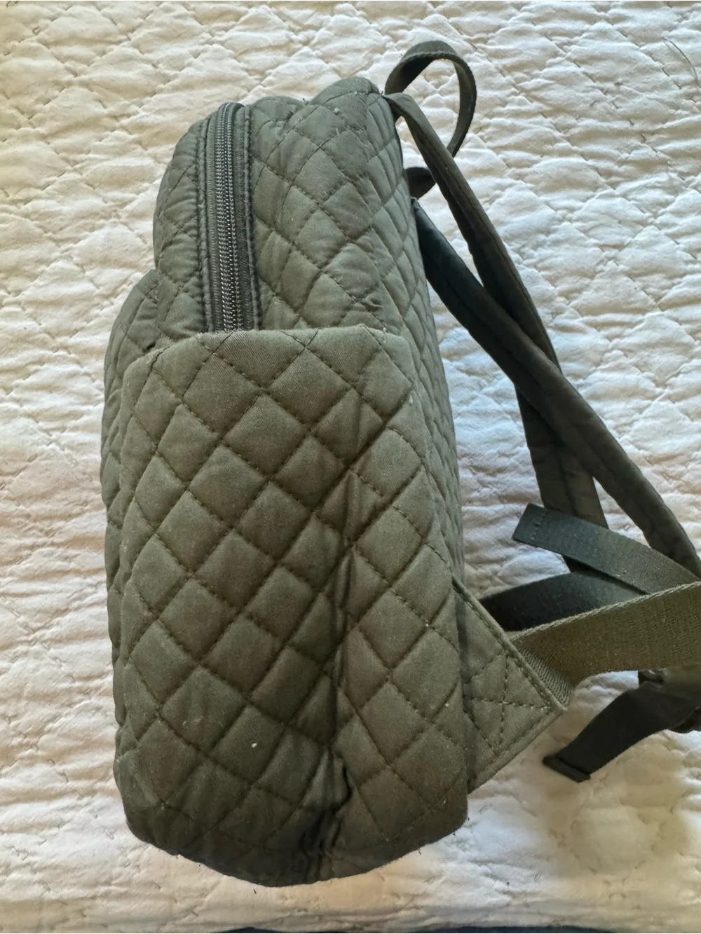 Vera Bradley Olive Green Quilted Backpack with Tinker Bell Floral Embroidery
